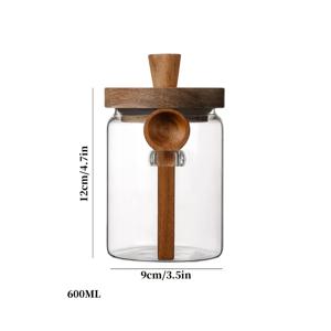 TEMU 1pc 나무 고 보로실리케이트 투명 열 저항 유리 보관용 그릇, 가정용으로 커피 빈, 건조한 과일 및 스낵을 보관하기에 적합, 나무 젓가락과 뚜껑이 함께 제공, 다양한 크기가 있습니다.|커피