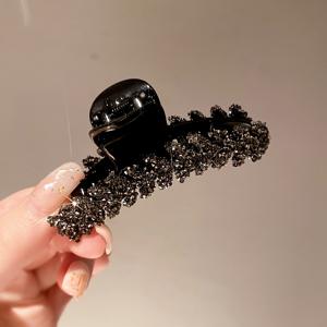 TEMU 여성을 위한 1-2개 스파클링 라인스톤 헤어 클로, 우아한 PVC 헤어 클립, 패션 스타일을 위한 대형 상어 클립 헤어핀, 14세 이상을 위한 단색 헤어 액세서리 세트