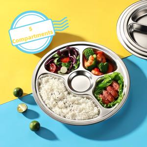 TEMU 5구 스테인레스 스틸 식사용 접시 - 가정 및 식당 사용에 적합, 쌀, 야채, 고기를 제공하는 이상적인 접시, 패스트 푸드용 조미료 접시, 식당 접시, 식당 접시 | 현대적인 접시 디자인 | 내구성 있는 접시