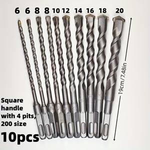 TEMU 8pcs/10pcs 사각 손잡이 네 개의 구멍 150mm/200mm/350mm 유형 충격 드릴 비트 벽을 통과하는 확장 콘크리트 벽 개방 구멍 단일 전기 망치 드릴 Bi