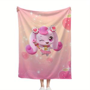 TEMU ZLIENSZUS 티니핑 플란넬 담요 - 귀여운 만화 캐릭터 & 딸기 프린트가 있는 부드럽고 따뜻한 A2 사이즈, 사계절용 침대/소파/여행/사무실용 코지 담요, 세탁 가능 선물, 소파 던지기, 장난스러운 디자인, 내구성 있는 편안함