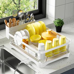 TEMU 1개 대형 금속 식기 건조대 (배수판 포함), 녹 방지 주방 싱크 정리함, 공간 절약형 카운터탑 수저 보관함, 블랙, 어버이날 선물 추천