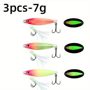 TEMU 7G~30G 무게의 3개 묶음 Glowing Jigs | 장거리 슬로우 싱킹 메탈 지그 | 두 번째 훅 장착, 바다에서 마끼렛 낚시에 적합 | 해안 캐스팅 베이스 루어에 이상적 | 수출용품