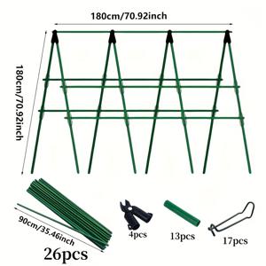 TEMU 60개/부자재 세트, 180cm × 180cm 식물 지지대, 26개 폴대 + 17개 버클 + 13개 연결 파이프 + 4개 A-포크로 구성된 덩굴 식물 포도 오이 프레임, 채소 브로콜리 지지대, 마당 정원 꽃 식물 지지대