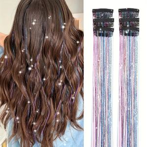 TEMU 6개 세트 19.6인치 글리터 틴셀 헤어 클립, 열에 강한 반짝이는 요정 머리 액세서리 키트 여성용