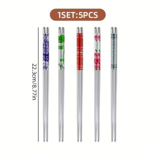 TEMU 5 쌍의 우아한 스테인리스 스틸 식칼, 꽃과 나비 디자인 - 미끄럼 방지, 재사용 가능, 스시, 국수 및 아시아 요리에 완벽 | 가정, 호텔, 레스토랑, 파티 및 비즈니스에 이상적 | 내구성 있는 식기, 재사용 가능한 식칼 | 장식 식칼 | 내구성 있는 식칼