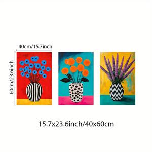 TEMU 3pcs 생동감 있는 추상 꽃 캔버스 아트 프린트 - 프레임 없는 현대적인 홈 데코, 강렬한 색상 팔레트, 독특한 꽃병 패턴, 아트 데코/클래식/모던 스타일, 거실/침실/사무실/식당용, 벽 장식