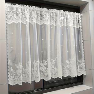 TEMU 화이트 레이스 실 작은 커튼, 달콤한 로맨틱 플로럴 창문 밸런스, 소형 창문 및 캐비닛 장식용