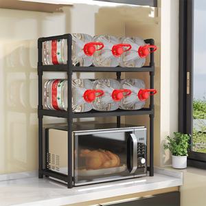 TEMU 확장 가능한 전자레인지 랙 - 4개 후크 및 조절 가능 선반 포함, 주방용품 보관 정리대, 병 홀더, 나무 무재료, 현대적 인더스트리얼 디자인, 내구성 플라스틱 구성, 금속 외관