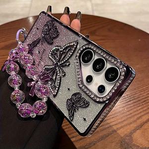 TEMU 폰 케이스: 라이트 럭셔리 스타일 스파클링 나비 비즈 스트랩 S25 울트라 폰 케이스, 갤럭시 S24+ 안티드롭 케이스, S23U 여성 트렌디 커버