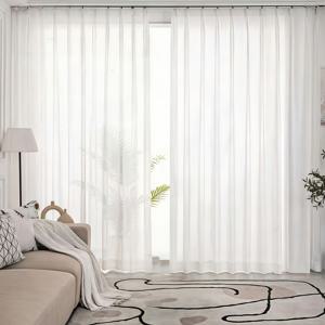 TEMU 단색 패널 반투명 커튼, 심플한 화이트 폴리에스터 프라이버시 커튼, 거실 및 침실용 (2개 세트)