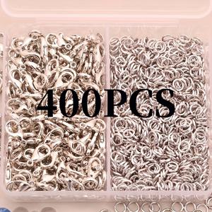 TEMU 약 400개 세트 로브스터 걸쇠 및 점프 링, 350개 미니 철 원형 오픈 점프 링 커넥터 및 50개 아연 합금 로브스터 걸쇠 포함, 비즈 링크 클로저, 주얼리 액세서리, 목걸이, 직조 팔찌 액세서리에 적합|링귀걸이
