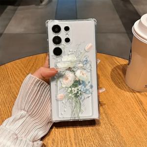 TEMU 새고 하얀 꽃무늬가 있는 사진과 카드를 들 수 있는 케이스, 삼성 S22, S23, S24, A26, A36, A56, A42, A52, A72, A73, A33, A70, A25, S25, S21 5G, S22 5G, S24, S23 Ultra에 적합한 충격 방지 및 내구성이 뛰어난 보호 케이스, 세련된 디자인과 부드러운 전체