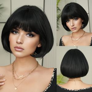 TEMU NAMM 합성 숏 블랙 가발, 여성 에 적합, 패셔너블한 숏 레이어드 헤어밴드, 고밀도, 트렌디한 여학생의 , 애니메이션 또는 코스튬 롤플레잉 장식, 뮤직 페스티벌, 댄스에 이상적