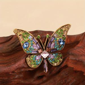 TEMU 1개 OESDPHS 바로크 럭셔리 나비 브로치 핀 - 보석으로 장식된 날개 디자인의 우아한 피스, 불규칙한 모양 & 대형 핀, 여성 및 남성용, 생동감 있는 녹색, 파란색, 보라색, 분홍색, 노란색, 주황색, 갈색, 골든톤 나비 브로치, 재킷, 드레스, 코트, 모자, 가방용 - 파티, 결혼식, 캐주얼 복장에 완벽
