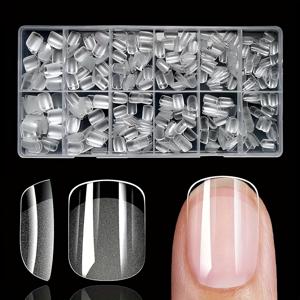TEMU 600개 짧은 코핀형 네일 스티커 - 12가지 사이즈 투명 아크릴 발레 스타일 손톱, 매트 & 광택 블랙 옵션, 풀 커버 소프트 젤 X 네일 DIY 살롱용, 간편한 적용 필수 네일 아트 키트, 우아한 디자인 뷰티 액세서리