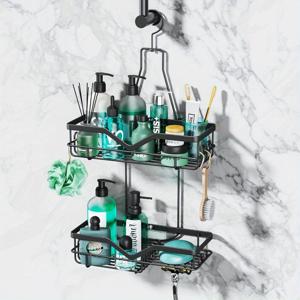 TEMU 1pc 스테인레스 스틸 샤워 캐디, 드릴 없음 2층 디자인, 면도기 및 비누 홀더 포함, 욕조 폭탄, 수건 및 브러시에 적합, 샤워 캐디 휴대용 랙, 수건 홀더 | 현대 샤워 정리함 | 내구성 있는 금속 랙, 욕실 정리함 및 보관함