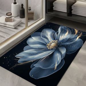 TEMU 1개 럭셔리 블루 플라워 규조토 욕실 매트 - 부드러운 규조토 빠른 건조 욕실 카펫, 욕실, 주방, 침대 옆에 적합 - 미네랄 워터 고무 백킹