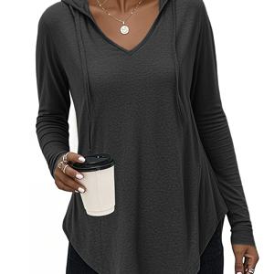 TEMU 여성용 우아한 V넥 긴팔 후드 스웨트셔츠 - 올리브 그린, 끈 조절 허리, 캐주얼 & 스타일리시 가을/겨울 풀오버 포켓 포함, 캐주얼 웨어 후디 | V넥 스웨트셔츠 | 건축, 스웨터 후디, 생생한 색상 평범 여성 티셔츠, 세트 트렌디, 평범 흰색 여성 티셔츠, 비적절적 V넥 여성 티셔츠, 군용 그린 탑 여성용