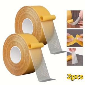 TEMU 2 롤의 양면 고착성 메쉬 테이프, 0.97 인치 피트의 무거운 설치 테이프, 투명한 초강력 유리 섬유 메쉬 테이프, 다목적 노란 테이프, 잔여물 없음, 방수, 옷, 카펫, 벽, 및 공예에 적합