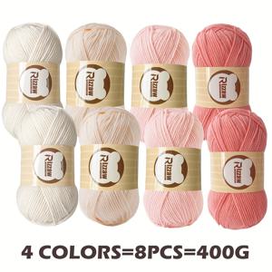 TEMU 8개 세트, 100% 아크릴 소재의 멋진 실볼 조합, 총 무게 400g. 손으로 짠 DIY 지갑 제작용, 부드러운 라이트 베이지 컬러의 크로셰 스카프, 셔츠, 쇼울, 코트, 담요 및 DIY 재료 팩