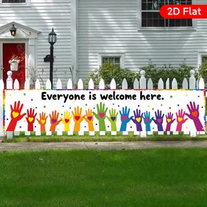 TEMU 1개 모두 환영합니다 배너 - 핸드프린트 디자인, 내구성 있는 폴리에스터 17.7x78.7인치 실내/실외 장식용, 결혼식, 생일, 기념일, 정원 및 입구 장식, 문 걸이 장식, 이벤트 장식, 밝은 분위기, 날씨에 강한 천, 파티 장식품, 고품질 원단, 축하 사인, 웨딩 플래너