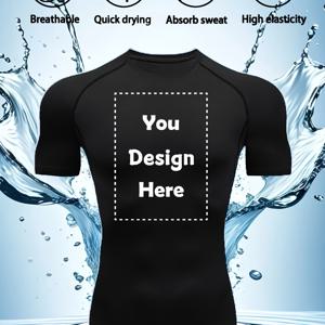 TEMU 남성용 맞춤형 빠른 건조 압축 피트니스 셔츠 - 높은 탄성성의 통기성 폴리에스터 & 스판덱스 블렌드, 습기 방지 운동 상의, 러닝, 체육관, 사이클링 - 개인화 로고 디자인, 팀 유니폼, 학교 스포츠 의류, 체육관 팀웨어, 맞춤 로고 셔츠, 스포티 디자인, 하이엘라스틱 원단