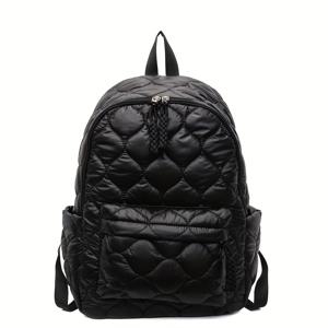 TEMU 여성용 대용량 백팩 - 지퍼 클로저 백팩, 조절 가능한 어깨끈 - 내구성 있는 나일론 소재, 직장 및 여행용, 대학 가방 - 블랙 & 화이트 색상, 쉬운 세척 가능, 퀼트 텍스처, 안전한 여행 가방, 캐주얼 스타일, 강화된 스티치, 전문가용 여성 백팩|백팩|크로스백