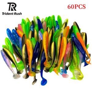 TEMU 60개 부드러운 낚시 미끼, 생생한 동작의 T-테일 웜, 무연 재질, 베스와 도그피쉬용, 다양한 색상으로 어부들의 모험을 즐기세요