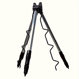 TEMU 헤비듀티 알루미늄 접이식 낚시대 트리포드 - 조절 가능한 3단 스탠드, 튼튼한 블랙 브래킷, 휴대용 접이식 디자인, 해변·호수·강 낚시용, 야외 낚시 장비, 세련된 금속 마감, 내구성 강화