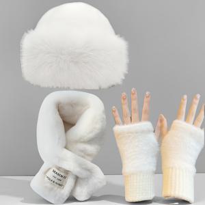 TEMU 3pcs 여성용 겨울 따뜻한 세트 - 두꺼운 플리스 안감 비니, 장갑 & 플러시 안감 스카프, 부드럽고 대비되는 디자인, 추운 날씨 & 야외 활동에 적합, 이상적인 크리스마스 또는 발렌타인데이 선물, 테마, 부드러운 질감