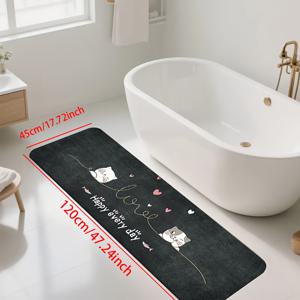 TEMU 1개 미끄럼방지 주방 욕실 매트 - 귀여운 고양이 얼굴 & 하트 웰컴 매트, 블랙 현관 매트, 세탁실용, 아파트용 - 청소 쉬운 실내 도어매트, 펫러버를 위한 하트 패턴, 부드러운 질감, 홈 데코레이터