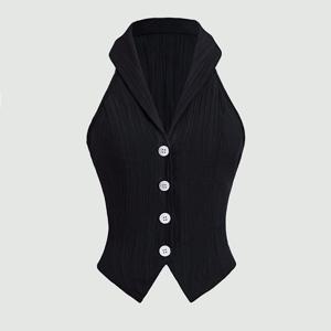 TEMU 여성용 텍스처드 보일 라펠 민소매 오픈 프론트 셔츠