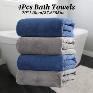 TEMU 4개 세트 단색 타월 70*140cm/27.6*55인치, 마이크로화이버 소재, 부드럽고 편안한 물 흡수력, 가족용 세트, 사우나 타월, 다양한 색상으로 제공, 샤워, 호텔, 피트니스에 적합