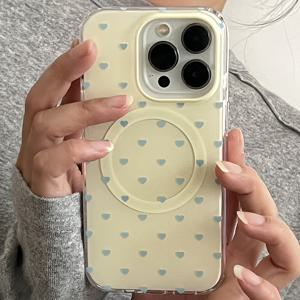 TEMU 아이폰 16 15 14 13 프로 맥스용 심플 더블 컬러 러브 하트 도트 소프트 마그네틱 무선 충전 폰 케이스 - 젤리 보호 충격방지 범퍼 커버