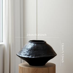 TEMU 핸드메이드 중국 빈티지 블랙 세라믹 화병 - 원통형 라운드 디자인과 부드러운 곡선, 리빙룸, 현관, TV 스탠드 장식에 적합한 레트로 아시안 화병 - 우아한 홈 데코 선물