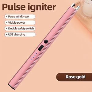 TEMU 1개 AXOTEN USB 충전식 전자 라이터 - 방풍 기능, 가시적 전원 표시 및 이중 안전 스위치 포함, 캠핑/바비큐/주방용 컴팩트 휴대용 라이터, 야외 활동용, 세련된 메탈릭 마감, 내구성 강화