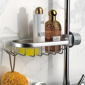 TEMU 공간절약형 알루미늄 샤워 로드 수납 선반 - 드릴링 불필요, 샴푸, 바디워시, 화장품, 배스 밤용 후크가 있는 회전형 욕실 정리대
