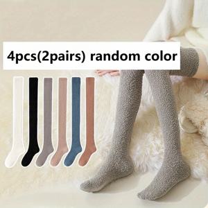 TEMU 여성용 겨울용 따뜻한 플러시 무릎 위 (OTK) 양말 4개 - 두꺼운 아늑한 컬러 긴 스타킹, 실내/야외, 날씨 및 선물용