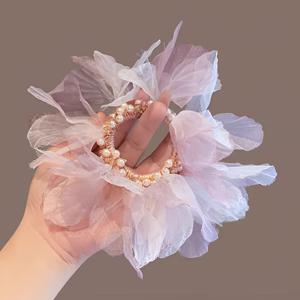 TEMU 1개 여성용 우아한 라이트 핑크 샴페인 헤어 타이 - 높은 탄성 튤 플라워 디자인, 통기성 및 내구성, 포니테일, 번, 올림머리용 - 데이트 및 공식 행사, 파티 헤어 액세서리, Q, 헤어 곱창 밴드, 곱창 밴드에 적합, 헤어밴드, 곱창밴드, 헤어악세사리