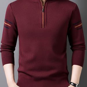 TEMU 남성용 긴팔 니트 스웨터 - 지퍼 프론트 클로저, 가을/겨울용 소프트 니트 풀오버 스웨터, 정장 & 캐주얼 착용 - 아빠, 남편, 남자친구를 위한 이상적인 선물 (블랙/오렌지 액센트) - 일상 및 특별한 날에 적합, 리브드 커프 디자인, 편안한 핏, 계절별 옷장, 스타일리시 니트웨어, 통기성 소재, 지퍼 탑, 남성 의류