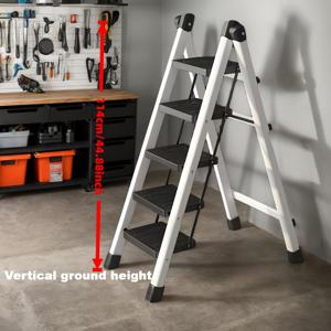 TEMU 튼튼한 3-5단 접이식 사다리 발판 - 미끄럼 방지 받침대, 튼튼한 금속 구조, 휴대용 경량 디자인, 넓은 미끄럼 방지 발판이 특징이며 가정, 차고, 작업장 및 이사 시에 적합합니다. 다양한 용도로 사용됩니다.