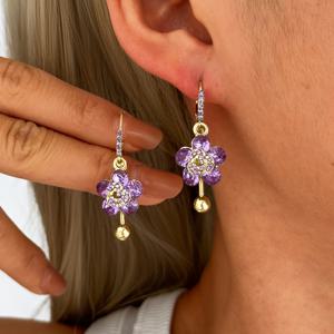 TEMU 이 우아한 보라색 합성 꽃 귀걸이는, 반짝이는 라인스톤 센터로 장식된, 여성용 보라색 귀걸이, 남성용 보라색 귀걸이, 스타일리시한 여성용 보라색 귀걸이, 여성용 보석