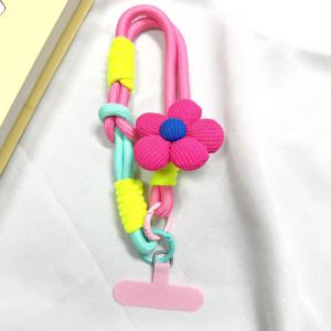 TEMU 휴대폰 랜야드 짧은 손목 스트랩 벨 참 휴대폰 코드 조절 가능한 컬러풀 브레이드 로프 팔찌와 반지용 듀얼 사용, 컬러풀 도파민 짧은 랜야드 휴대폰 스트랩 귀여운 꽃 키체인 및 분실 방지 만화 디자인
