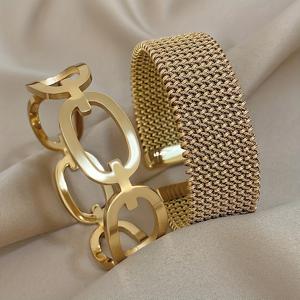 TEMU 2개 세트 와이드 커프 여성 팔찌 - 럭셔리 손목, 우아한 생일/발렌타인데이/어버이날 선물, 일상 및 특별한 날에 연중 착용 가능 (여성용)