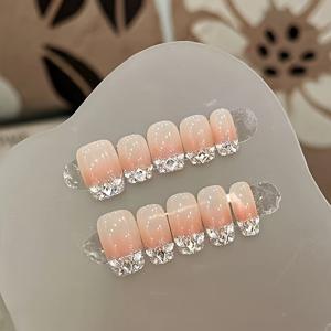 TEMU 10개 세트 핸드메이드 누드 핑크 그라데이션 팁 네일 스티커 - 결혼식/브라이덜 파티용 고급스러운 접착제 불필요 인조 손톱, 살롱 퀄리티 프렌치 아트 네일