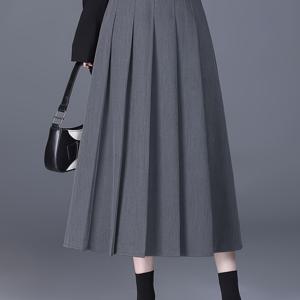 TEMU 여성용 우아한 A라인 주름 스커트 - 하이웨이스트 롱 포멀 & 데일리 드레스, 지퍼 클로저, 사무실, 파티, 졸업식용 구조적인 A라인 실루엣 - 봄/가을/여름 의상 - 여성용 프로페셔널 & 캐주얼 복장, 오피스 웨어|여름원피스