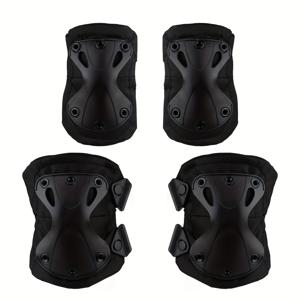 TEMU 4개입 검정색 무릎 & 팔꿈치 보호 패드 (성인용) - 튼튼한 합성 고무 보호 장비, 조절 가능한 스트랩, 인체공학적 디자인 (롤러 스케이트, 스케이트보드, 라이딩용) - 향상된 안전성 & 편안함, 스케이트보드 액세서리, 세련된 보호 장비, 안정적인 착용 패드|팔꿈치보호대