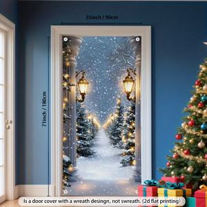 TEMU 2D 문 배너, 1개 축제 겨울 원더랜드 눈꽃 랜턴 크리스마스 문 배너 - 전기 필요 없음, 집, 사무실, 파티 입구용 내구성 있는 휴일 장식 - 눈 덮인 숲 풍경, 랜턴 및 눈꽃, 크리스마스, 생일 및 축하 행사에 완벽한 2D 평면 디자인, 크리스마스 장식, 크리스마스 문 커버 스트레치 가능, 크리스마스 문 배너, 크리스마스 문 커버/장식/환영