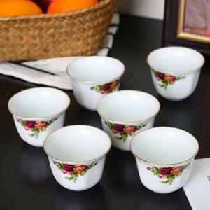TEMU 6개 우아한 옛 마을 장미 아라비아 티컵 - 빈티지 플로럴 패턴에 골드 트림, 커피, 차, 핫초콜릿용 소용량 세라믹 터키 티컵, 손님 맞이, 생일, 집들이, 크리스마스 선물로 완벽